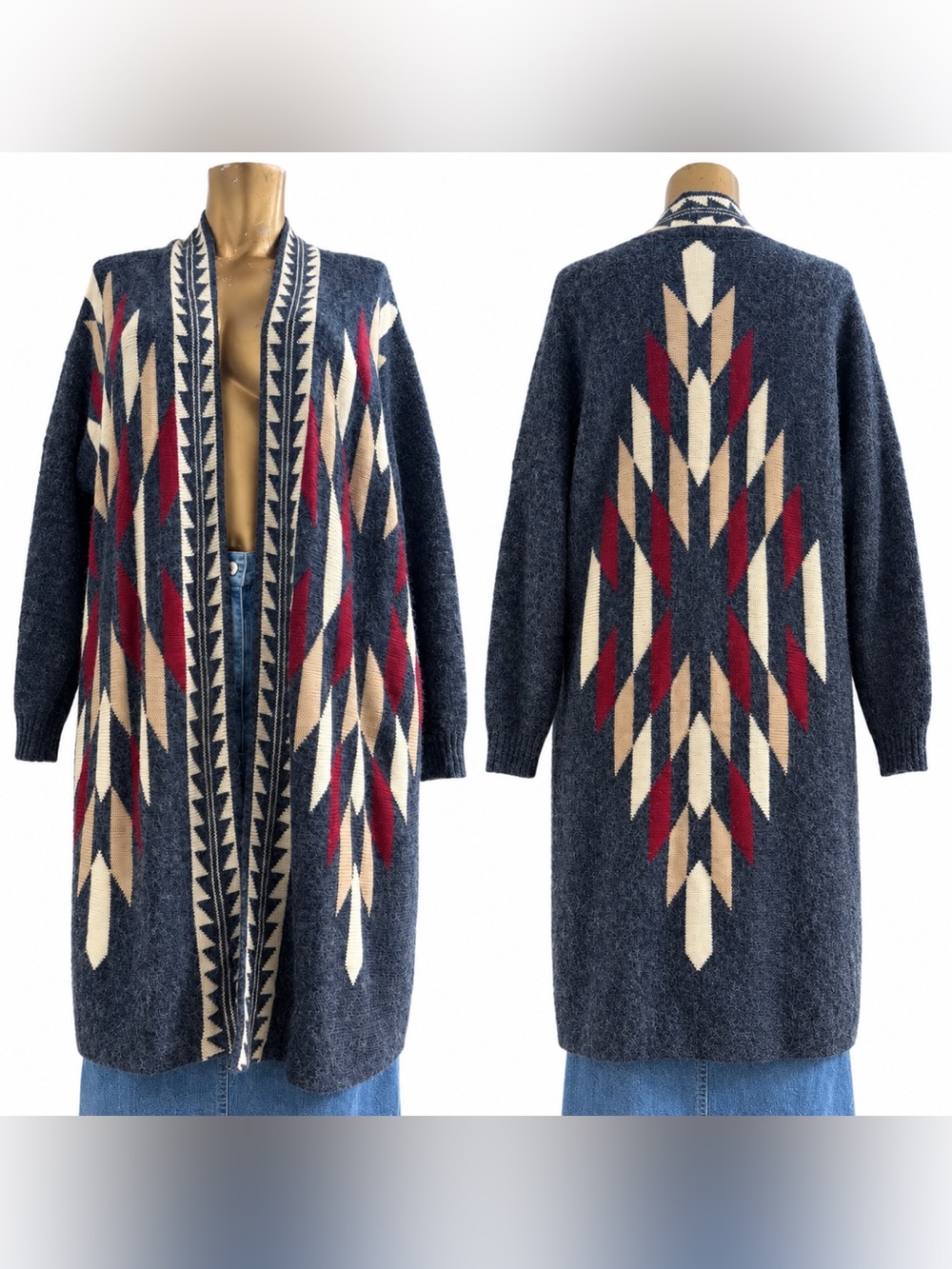 GeeGee Southwestern Geometric Wool Blend Duster Cardigan size M/L